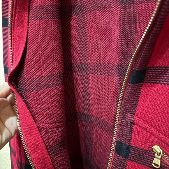 Ralph Lauren Windowpane Red/Black Full Zip Sweater SZ LGE - Picture 4 of 8